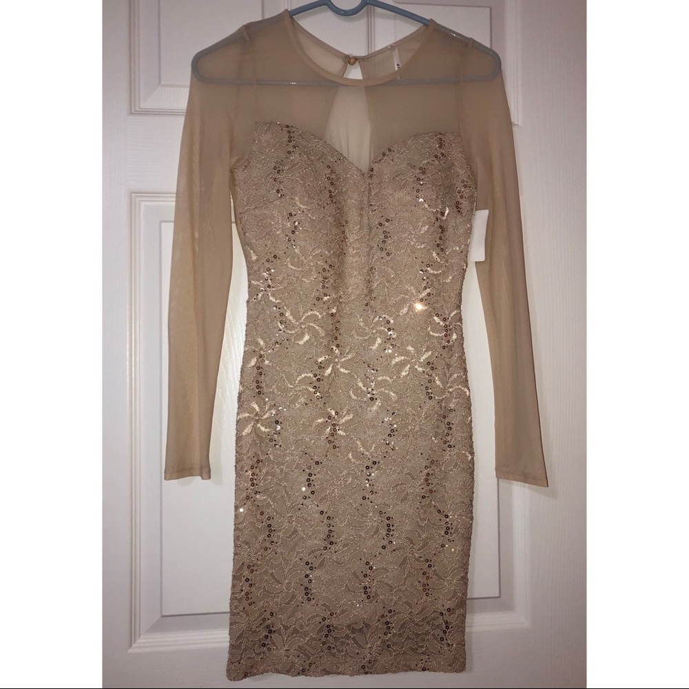 Tan body-con dress with sequins